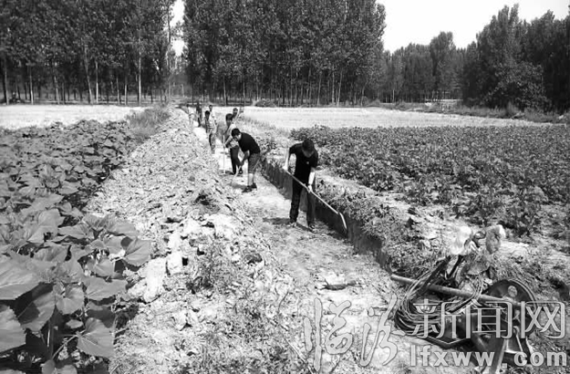 大家齊上陣,修好水渠,解決村民的心頭難題。圖為“第一書記”呂琦和村委會主任王建國帶領村民修水渠。